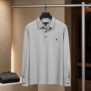 Mark Law Luxury Mens Long Sleeve Grey Knit Polo Shirt with Chest Pocket, Size XL